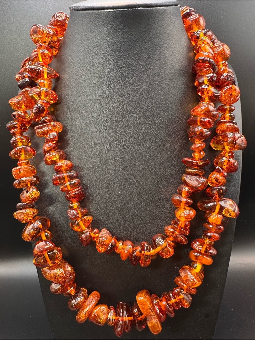 40” Genuine Baltic Amber Nugget Necklace Cognac Honey Amber Long Statement - Picture 8 of 16